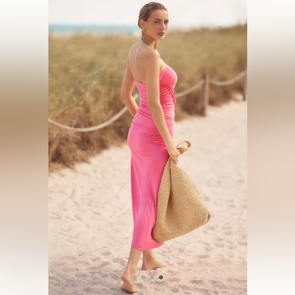 Anthropologie Gabbie Strapless Ruched Tube Dress by Celandine in Raspberry - Picture 2 of 5